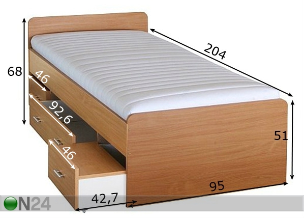 Кровать с ящиками кроватными 90x200 см размеры