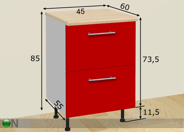 Кухонный шкаф с двумя ящиками 45 cm размеры