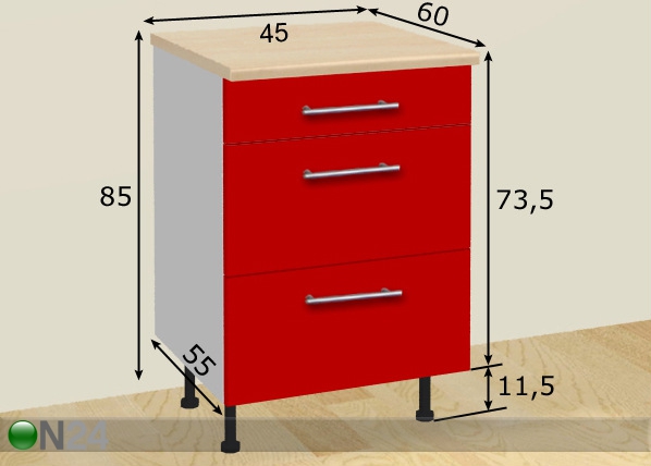 Кухонный шкаф с тремя ящиками 45 cm размеры
