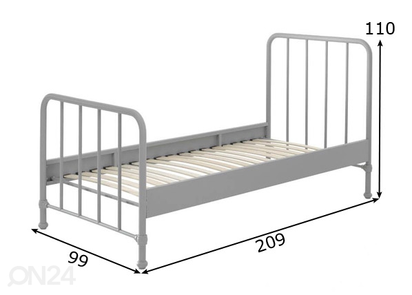 Металлическая кровать Bronxx 90x200 cm, серый размеры