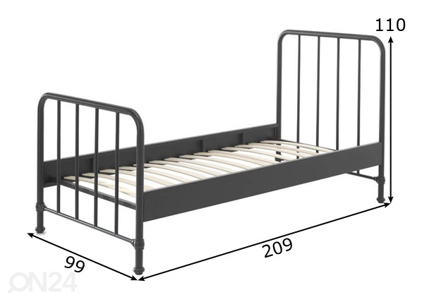 Металлическая кровать Bronxx 90x200 cm, чёрный размеры