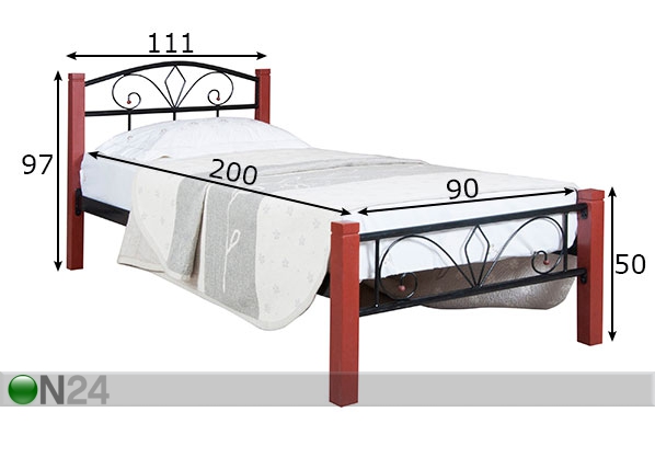 Металлическая кровать Como 90x200 cm размеры