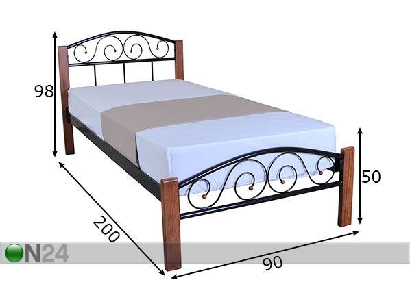 Металлическая кровать Vederi 90x200 cm размеры