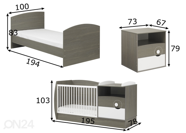 Мультифункциональный комплект кровати Oscar 60x120 cm размеры