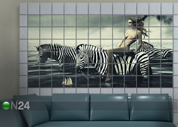 Наклейки на плитку Woman Posing With Zebras 60x120 cm