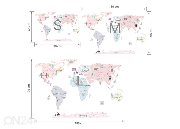 Настенная наклейка Карта мира S на эстонском языке, розовая размеры