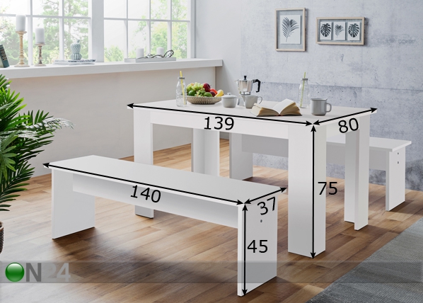 Обеденный стол 139x80 cm + 2 скамьи размеры