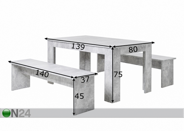 Обеденный стол 139x80 cm + 2 скамьи размеры