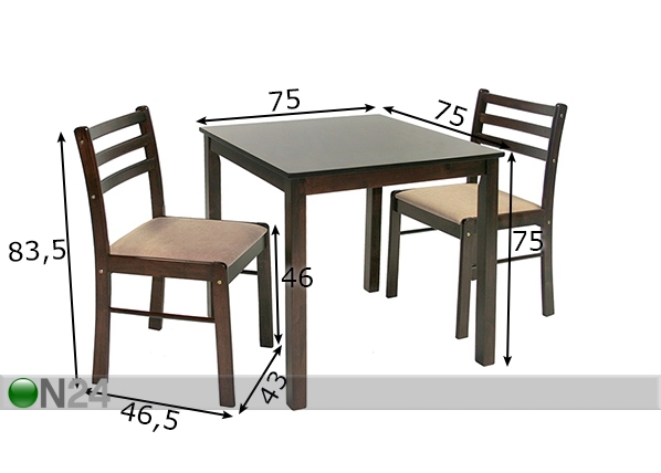 Обеденный стол + 2 стула Vincent размеры