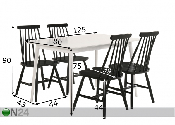 Обеденный стол + 4 стула Sophia размеры