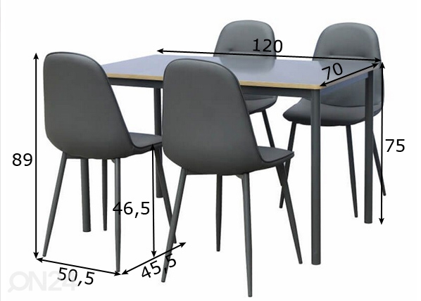 Обеденный стол + 4 стула Toulouse размеры