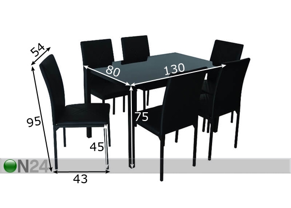 Обеденный стол + 6 стульев Tenerife размеры
