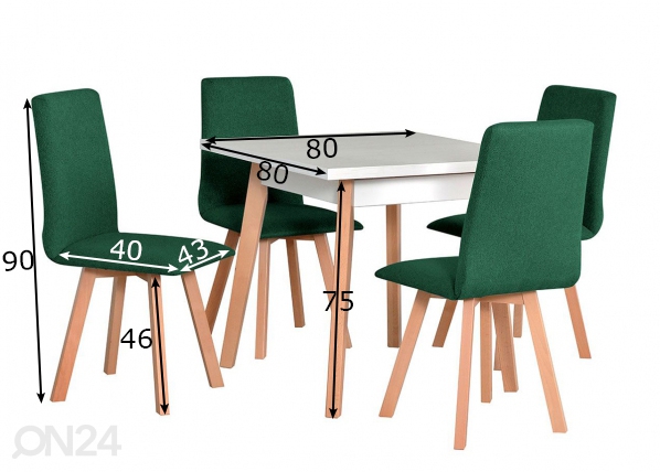 Обеденный стол 80x80 cm + 4 стула размеры