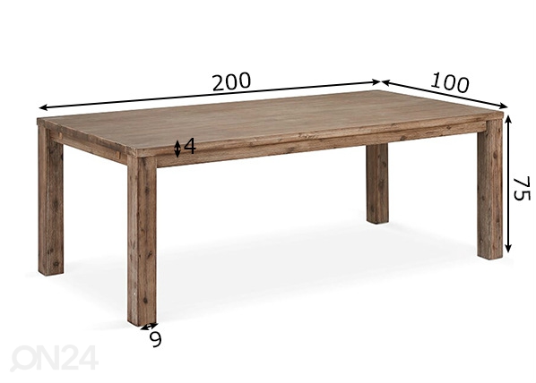 Обеденный стол Alaska 200x100 cm размеры