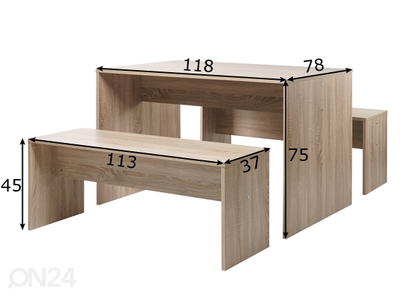 Обеденный стол Berlin 118x78 см + 2 скамьи размеры