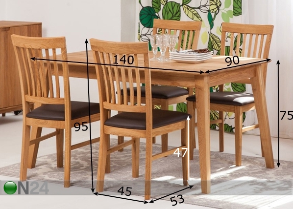 Обеденный стол Genf 140x90 cm+ 4 стула Ron размеры