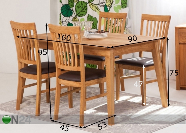Обеденный стол Genf 160x90 cm+ 4 стула Ron размеры