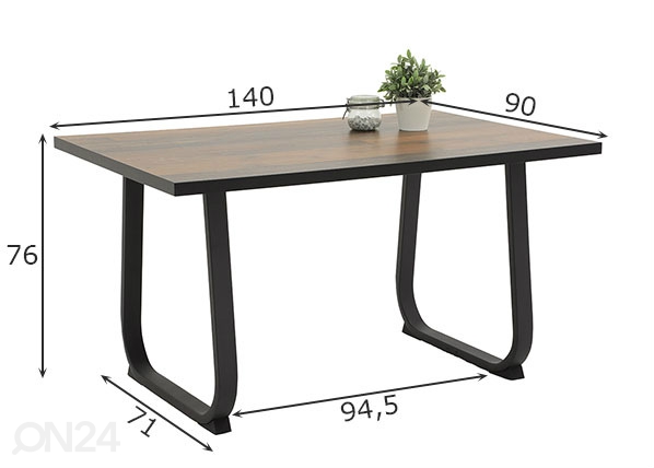 Обеденный стол Luise 90x140 cm, состаренная древесина/антрацит размеры