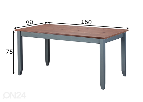 Обеденный стол Luzerna 90x160 cm размеры