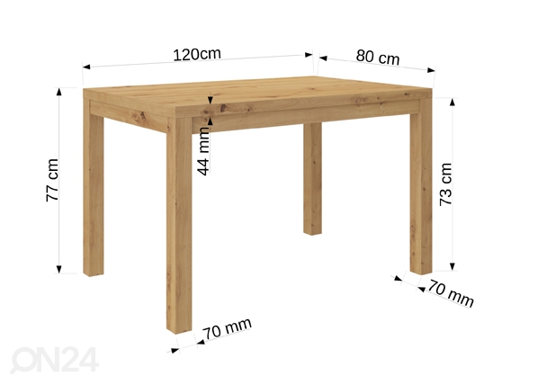 Обеденный стол Olly 120x80 cm размеры