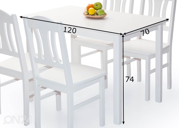 Обеденный стол Per 120x70 cm, белый размеры