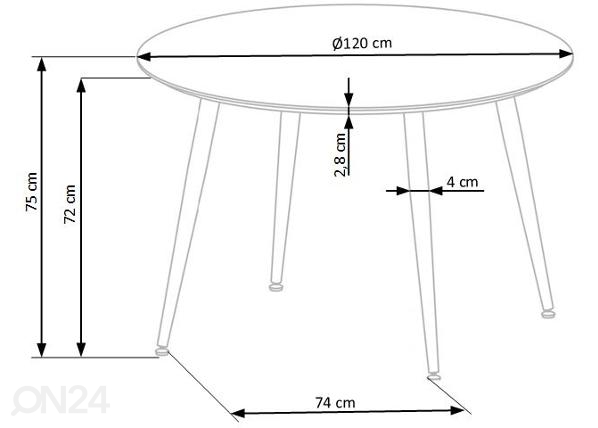 Обеденный стол Ø 120 cm размеры