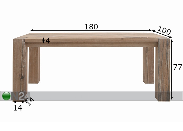 Обеденный стол из массива дуба Fausto 100x180 cm размеры