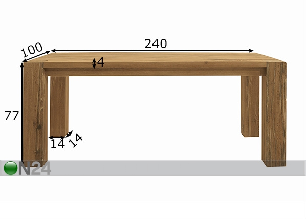 Обеденный стол из массива дуба Fausto 100x240 cm размеры