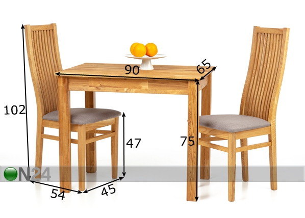 Обеденный стол из массива дуба Len21 90x65 cm + 2 стула Sandra серый размеры