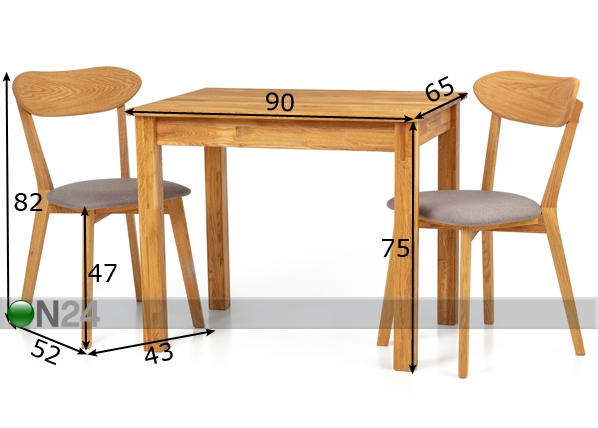 Обеденный стол из массива дуба Len22 90x65 cm + 2 стула Irma серый размеры