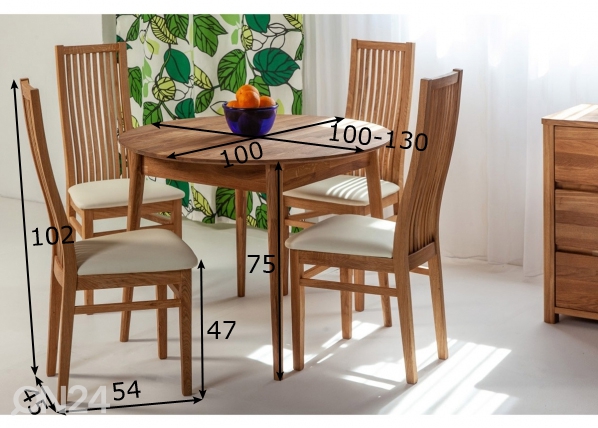 Обеденный стол из массива дуба Scan 100x100/130 cm+ 4 стула Sandra размеры