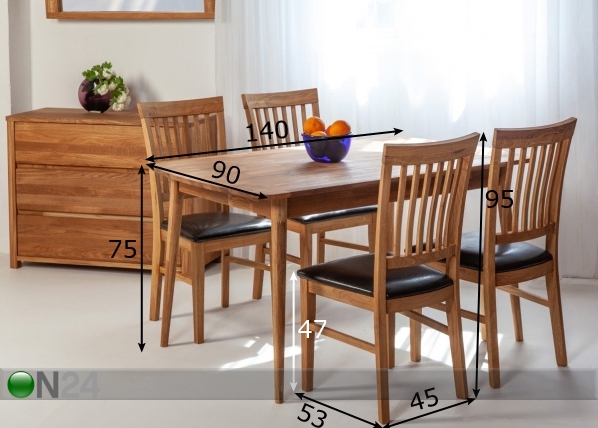Обеденный стол из массива дуба Scan 140x90 cm+ 4 стула Ron размеры