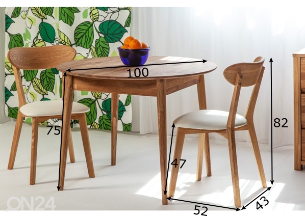 Обеденный стол из массива дуба Scan Ø100 cm+ 2 стула Irma размеры