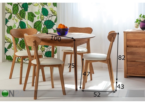 Обеденный стол из массива дуба Scan Ø100 cm+ 4 стула Irma размеры