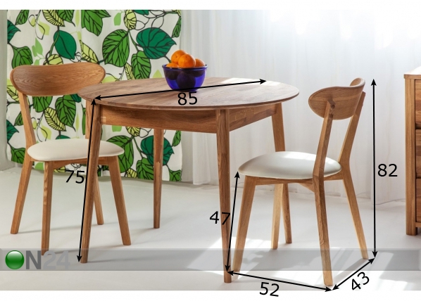 Обеденный стол из массива дуба Scan Ø85 cm+ 2 стула Irma размеры