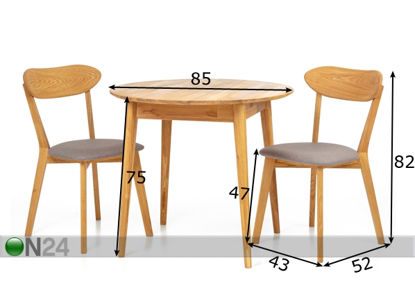 Обеденный стол из массива дуба Scan Ø85 cm+ 2 стула Irma размеры