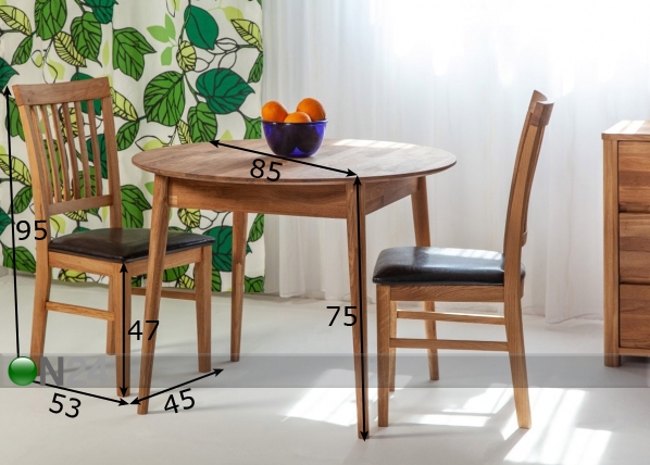 Обеденный стол из массива дуба Scan Ø85 cm+ 2 стула Ron размеры