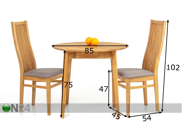 Обеденный стол из массива дуба Scan Ø85 cm+ 2 стула Sandra серый размеры