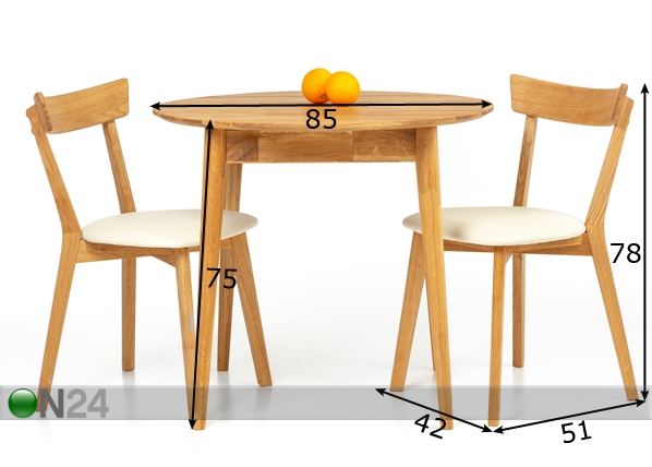 Обеденный стол из массива дуба Scan Ø85 cm+ 2 стула Viola beige размеры