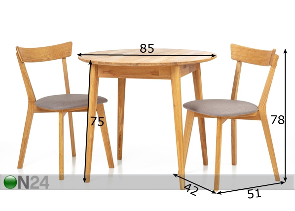 Обеденный стол из массива дуба Scan Ø85 cm+ 2 стула Viola серый размеры