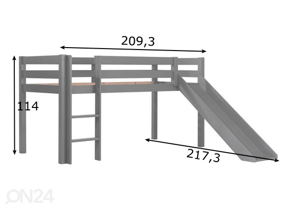 Полувысокая двухъярусная кровать Pino 90x200 cm размеры