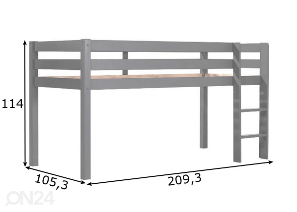 Полувысокая двухъярусная кровать Pino 90x200 cm размеры