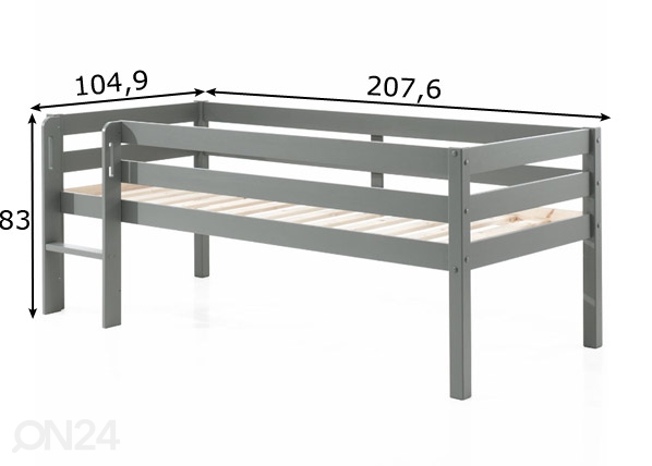 Полувысокая детская кровать Pino 90x200 cm, серый размеры