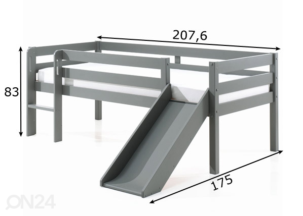 Полувысокая детская кровать Pino 90x200 cm, серый размеры