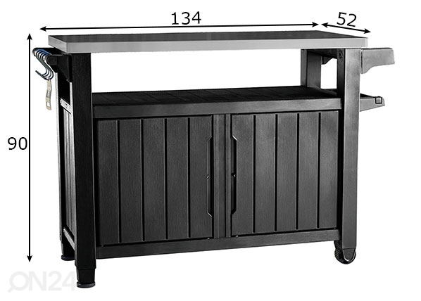 Приставной столик для летней кухни Keter Unity XL 52x134 cm, графит размеры
