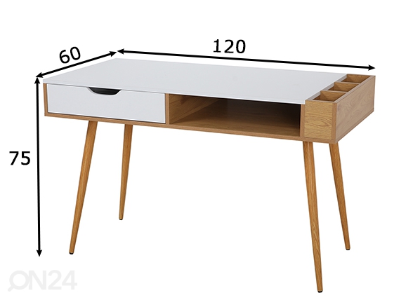 Рабочий стол 60x120 cm, белый/натуральный размеры