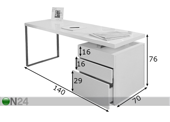 Рабочий стол 70x140 cm, белый глянцевый размеры