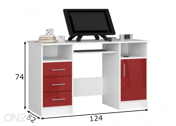 Рабочий стол, белый/красный размеры