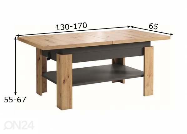 Регулируемый журнальный стол 130-170x65 cm размеры