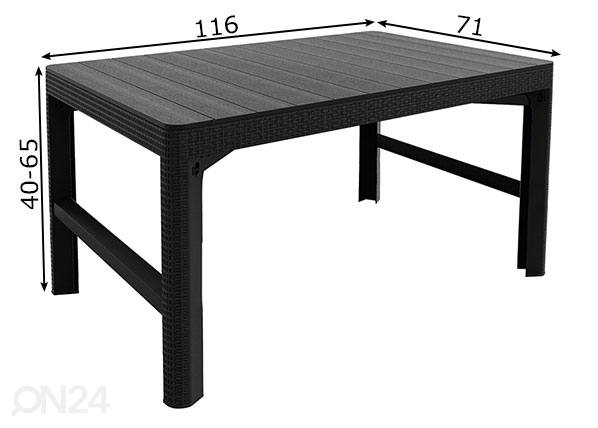 Регулируемый садовый стол Keter Lyon, grafiit 71x116 см размеры